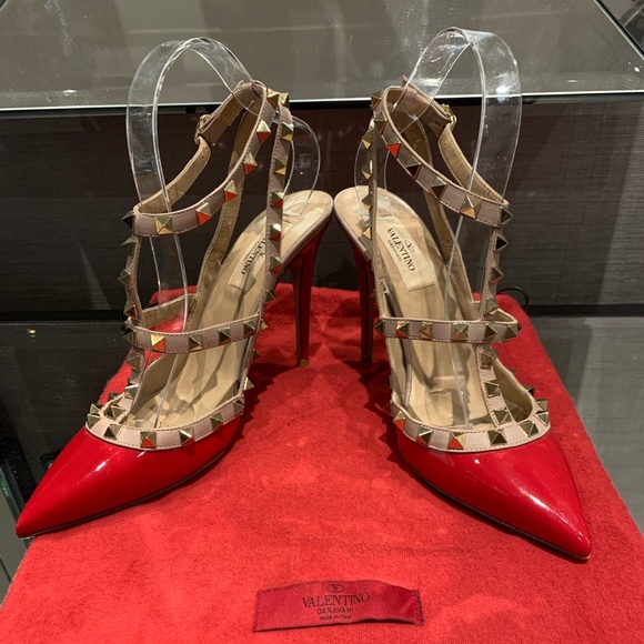 Valentino Garavani Shoes - Valentino PATENT ROCKSTUD CAGED PUMP 100MM